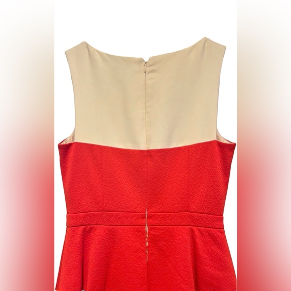 NWT ANTONIO MELANI Peplum Cream/Orange Sheath Dress Knee Length Back Slit Size 2 - Picture 9 of 13